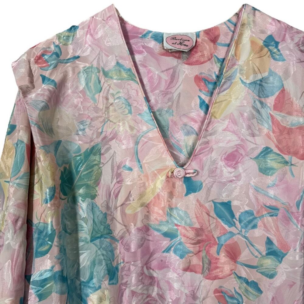 Vintage Barbizon At Home Caftan Mumu Floral Nightgown Petite Small Pink Maxi - Picture 3 of 11